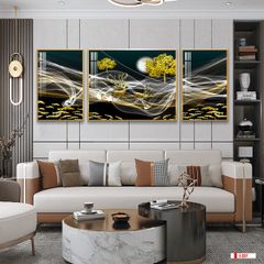 TRANH TREO TƯỜNG PHÒNG KHÁCH GHÉP BỘ 3 BỨC - TRANH HƯƠU TÀI LỘC | MÃ E-237