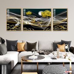 TRANH TREO TƯỜNG PHÒNG KHÁCH GHÉP BỘ 3 BỨC - TRANH HƯƠU TÀI LỘC | MÃ E-237