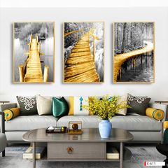 TRANH TREO PHÒNG KHÁCH GHÉP BỘ 3 BỨC - TRANH PHONG CẢNH THIÊN NHIÊN | MÃ E-611