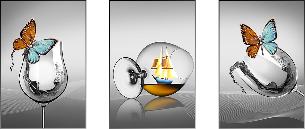 TRANH TREO TƯỜNG PHÒNG ĂN - TRANH TĨNH VẬT GHÉP BỘ 3 BỨC | MÃ E-655