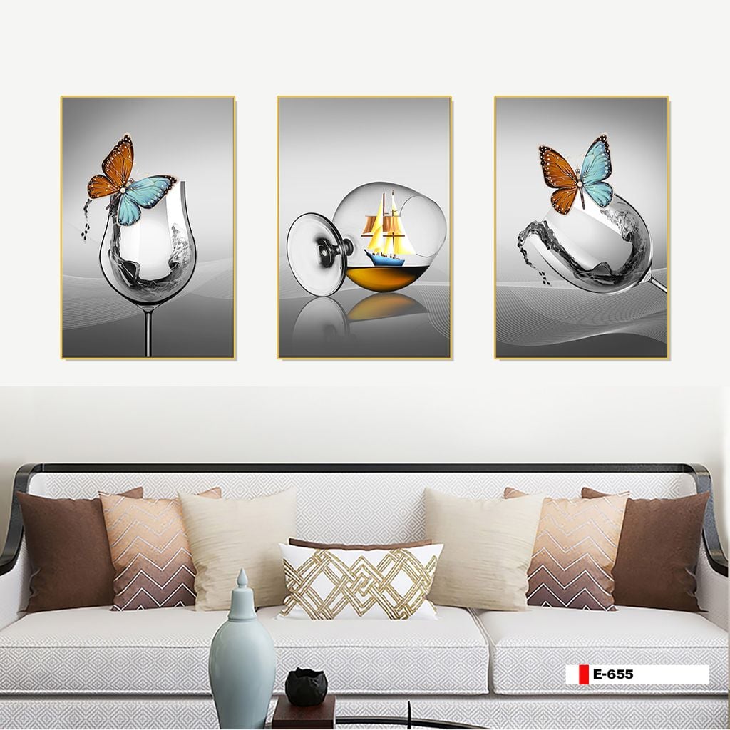 TRANH TREO TƯỜNG PHÒNG ĂN - TRANH TĨNH VẬT GHÉP BỘ 3 BỨC | MÃ E-655