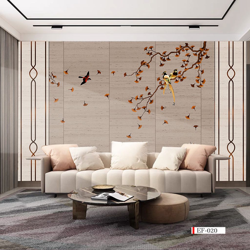 TRANH VẢI DÁN TƯỜNG 3D PHÒNG KHÁCH - TRANH HOA 3D | MÃ EF-020
