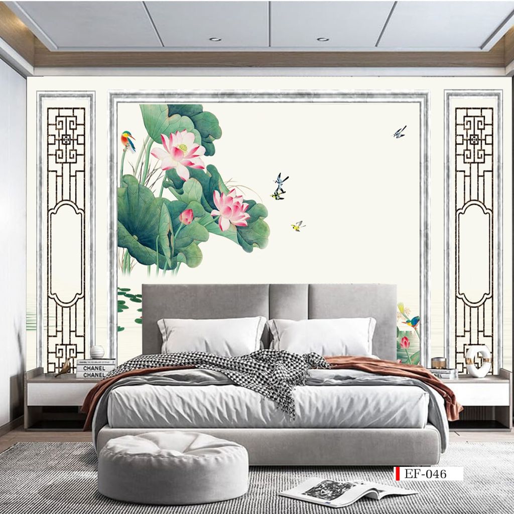 TRANH VẢI DÁN TƯỜNG 3D PHÒNG KHÁCH - TRANH HOA 3D | MÃ EF-046