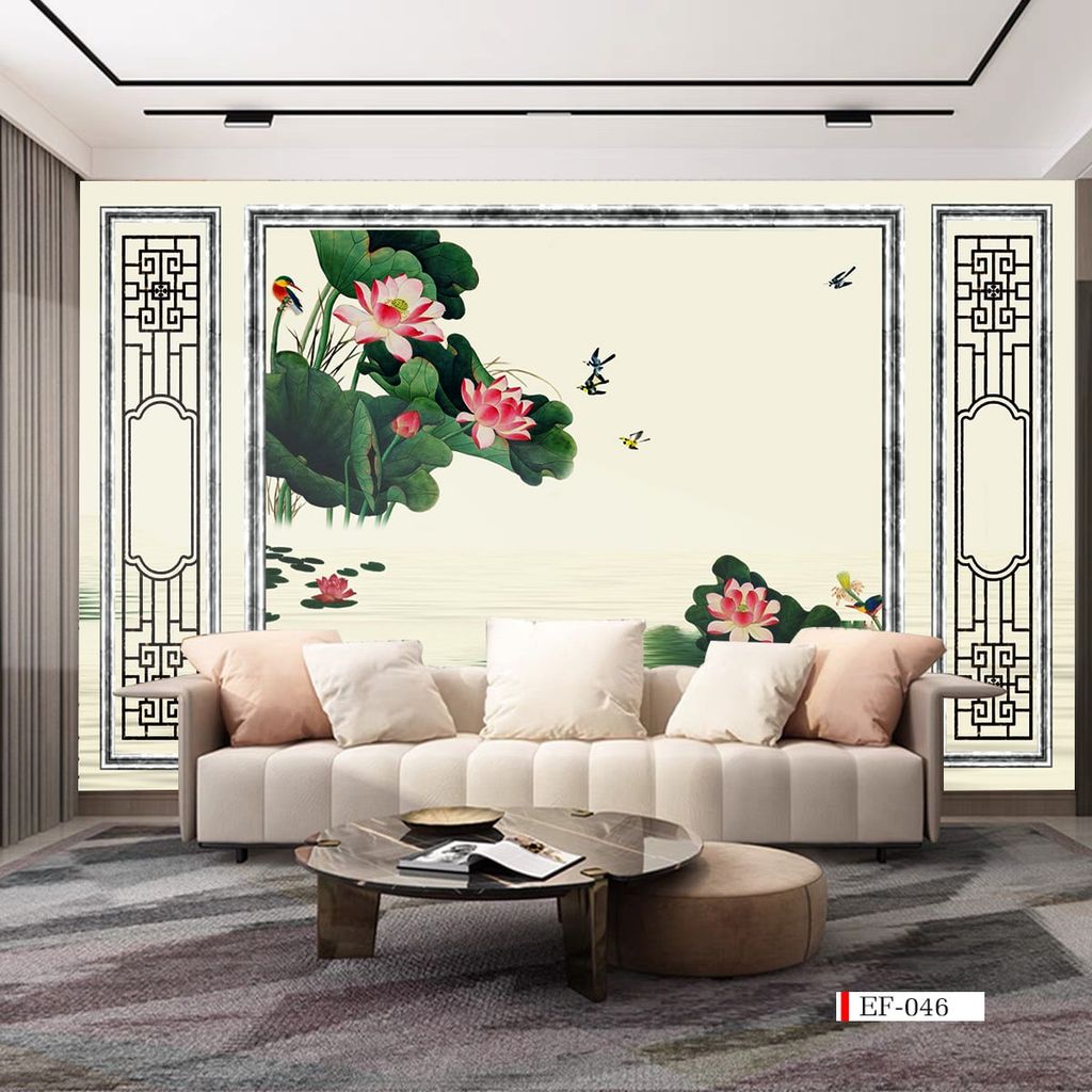 TRANH VẢI DÁN TƯỜNG 3D PHÒNG KHÁCH - TRANH HOA 3D | MÃ EF-046