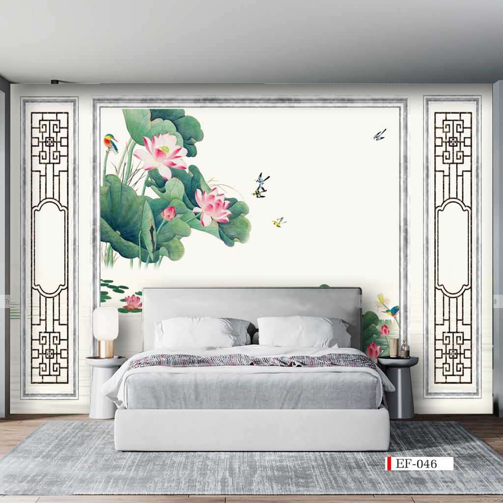 TRANH VẢI DÁN TƯỜNG 3D PHÒNG KHÁCH - TRANH HOA 3D | MÃ EF-046