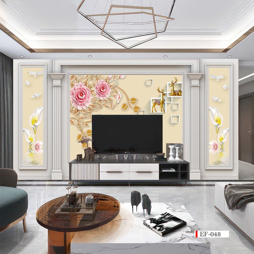 TRANH VẢI DÁN TƯỜNG 3D PHÒNG KHÁCH - TRANH HOA 3D | MÃ EF-048