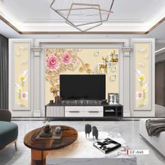 TRANH VẢI DÁN TƯỜNG 3D PHÒNG KHÁCH - TRANH HOA 3D | MÃ EF-048