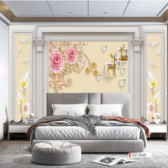 TRANH VẢI DÁN TƯỜNG 3D PHÒNG KHÁCH - TRANH HOA 3D | MÃ EF-048