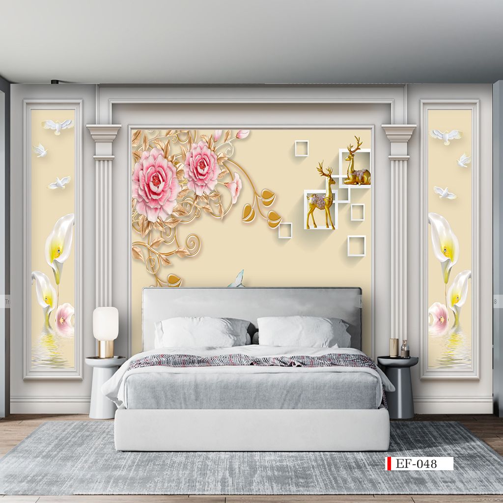 TRANH VẢI DÁN TƯỜNG 3D PHÒNG KHÁCH - TRANH HOA 3D | MÃ EF-048