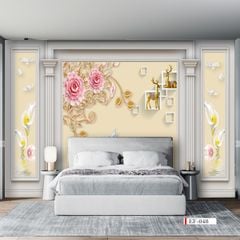 TRANH VẢI DÁN TƯỜNG 3D PHÒNG KHÁCH - TRANH HOA 3D | MÃ EF-048