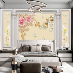 TRANH VẢI DÁN TƯỜNG 3D PHÒNG KHÁCH - TRANH HOA 3D | MÃ EF-048