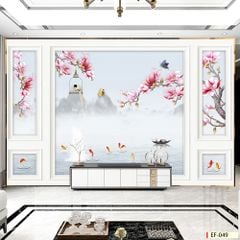 TRANH DÁN TƯỜNG 3D - TRANG TRÍ PHÒNG KHÁCH, VÁCH TIVI, SAU SOFA - CHỦ ĐỀ PHÀO CHỈ TÂN CỔ ĐIÊN - KHỔ LỚN - MÃ: EF-049