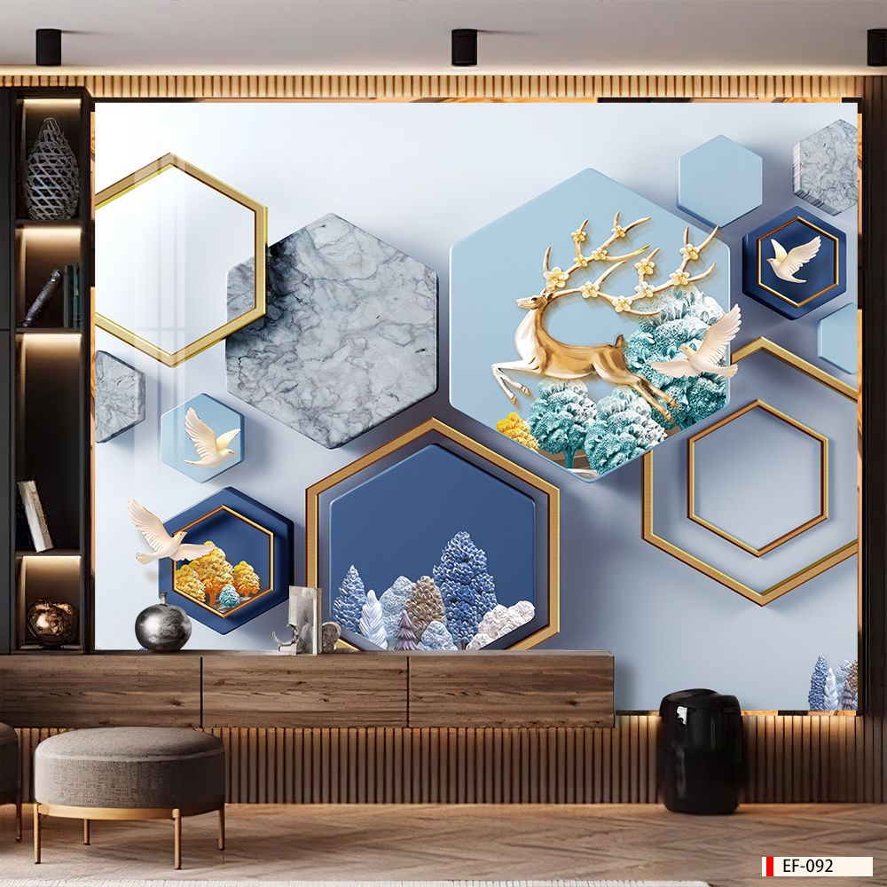 TRANH VẢI DÁN TƯỜNG 3D PHÒNG KHÁCH - TRANH DÁN TƯỜNG HIỆN ĐẠI | EF-092