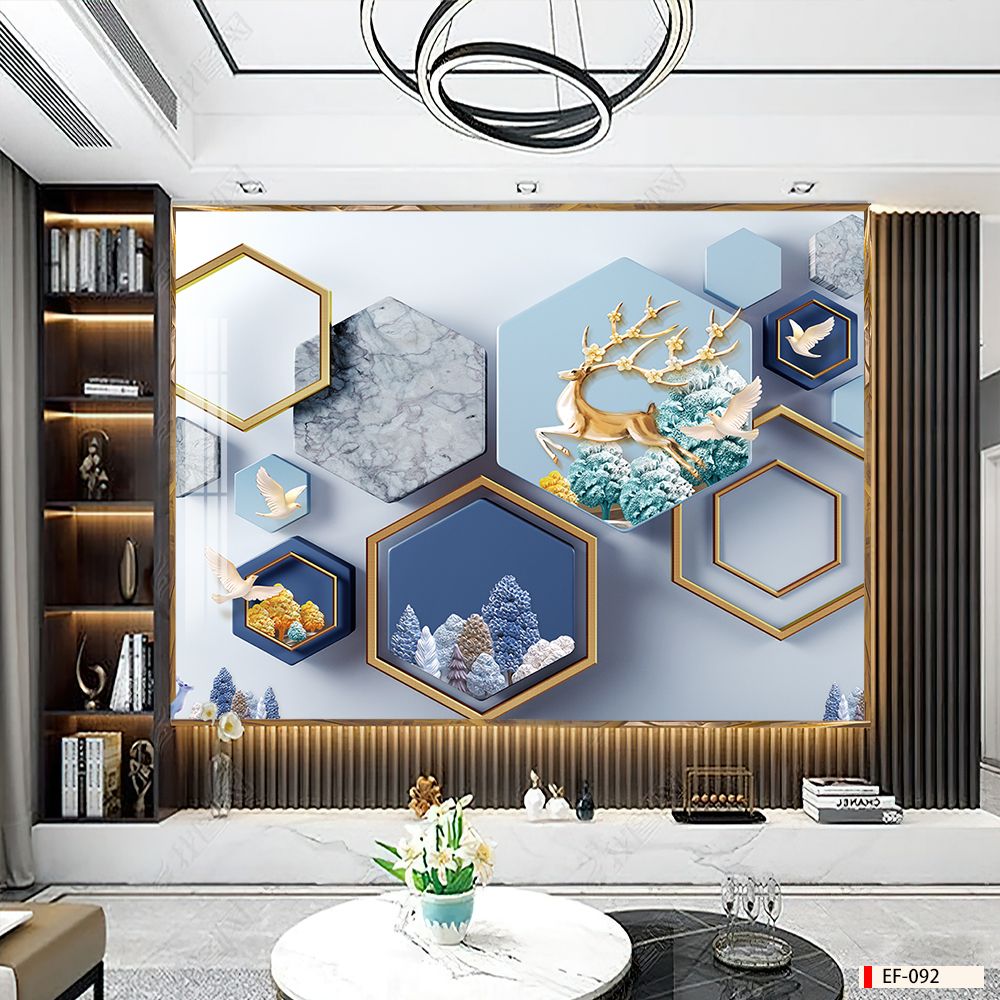 TRANH VẢI DÁN TƯỜNG 3D PHÒNG KHÁCH - TRANH DÁN TƯỜNG HIỆN ĐẠI | EF-092