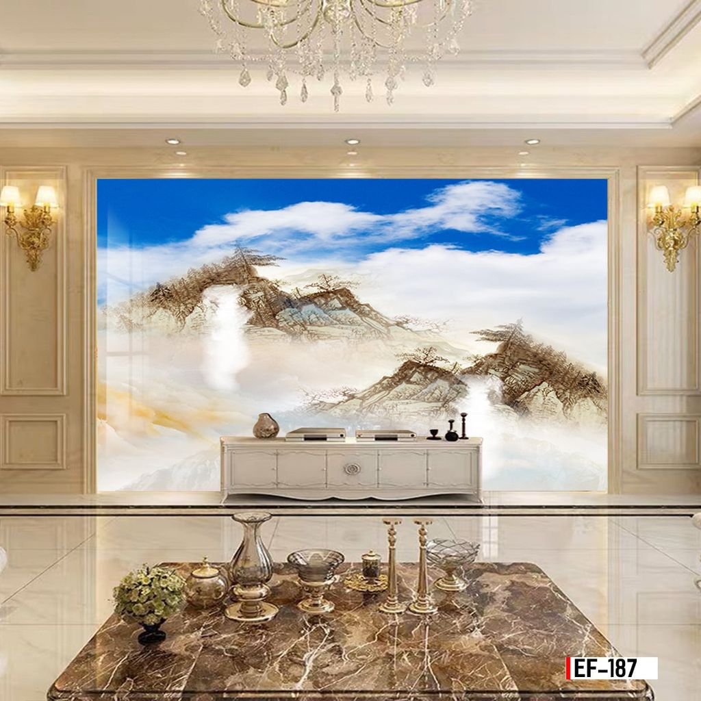 TRANH PVC ỐP TƯỜNG - VÁCH TRANG TRÍ TIVI PHÒNG KHÁCH - TRANH VÂN ĐÁ PHONG CẢNH | MÃ EF-187