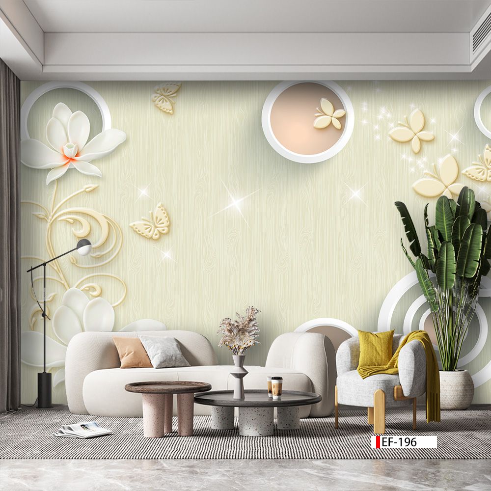 TRANH VẢI DÁN TƯỜNG 3D PHÒNG KHÁCH - TRANH HOA 3D | MÃ EF-196