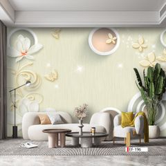 TRANH VẢI DÁN TƯỜNG 3D PHÒNG KHÁCH - TRANH HOA 3D | MÃ EF-196