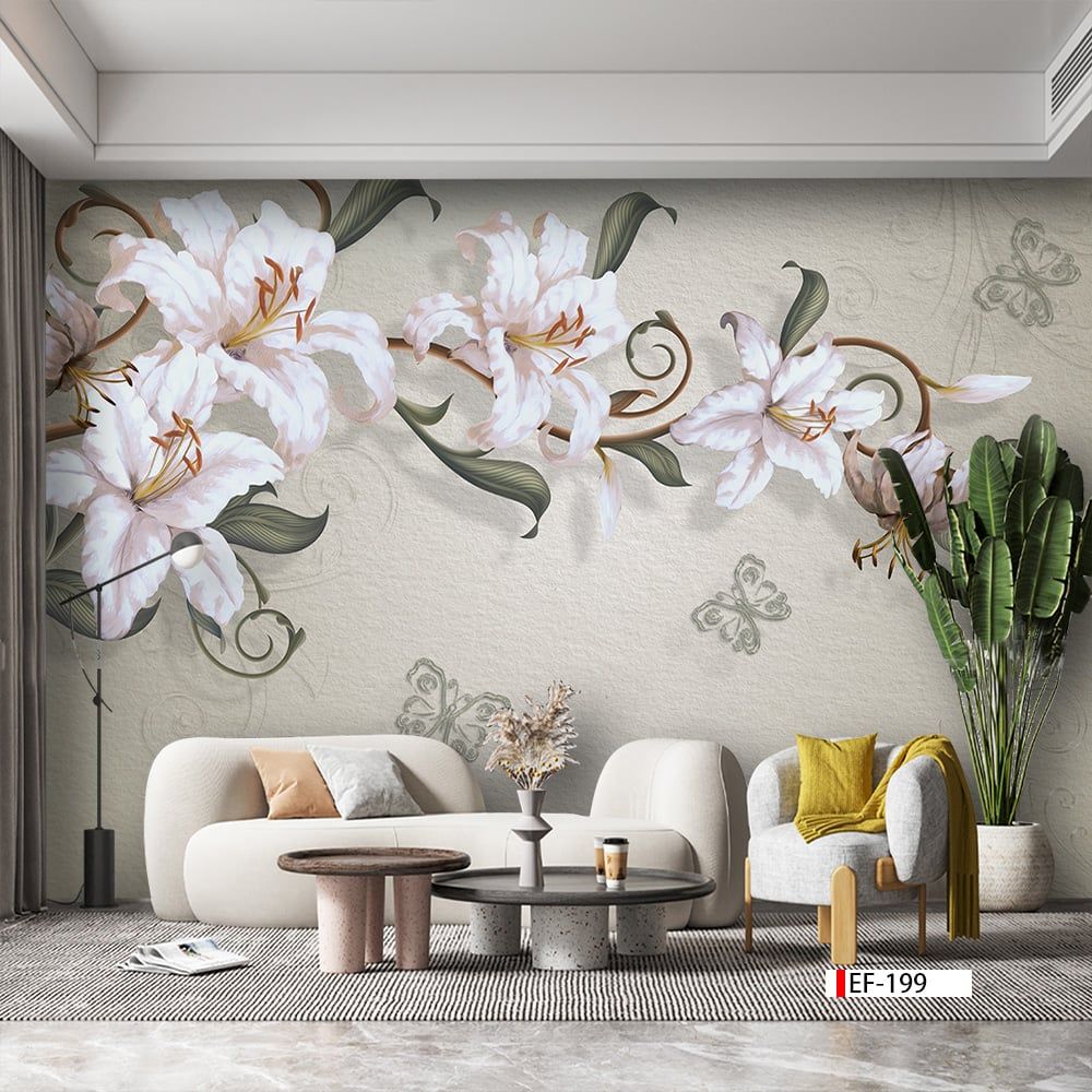 TRANH VẢI DÁN TƯỜNG 3D PHÒNG KHÁCH - TRANH HOA 3D | MÃ EF-199