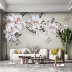 TRANH VẢI DÁN TƯỜNG 3D PHÒNG KHÁCH - TRANH HOA 3D | MÃ EF-199