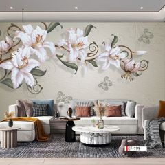 TRANH VẢI DÁN TƯỜNG 3D PHÒNG KHÁCH - TRANH HOA 3D | MÃ EF-199