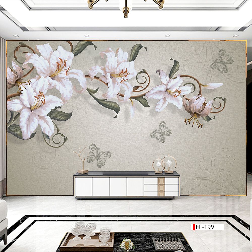 TRANH VẢI DÁN TƯỜNG 3D PHÒNG KHÁCH - TRANH HOA 3D | MÃ EF-199