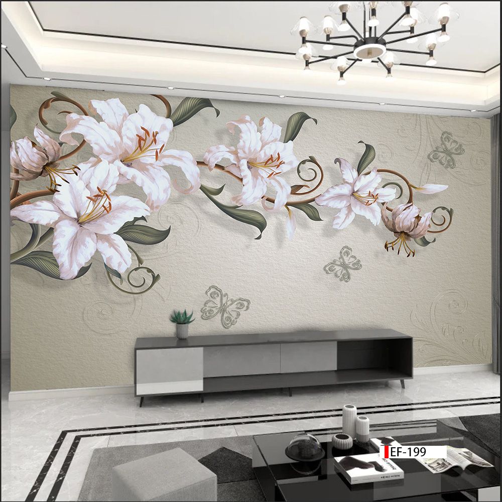 TRANH VẢI DÁN TƯỜNG 3D PHÒNG KHÁCH - TRANH HOA 3D | MÃ EF-199