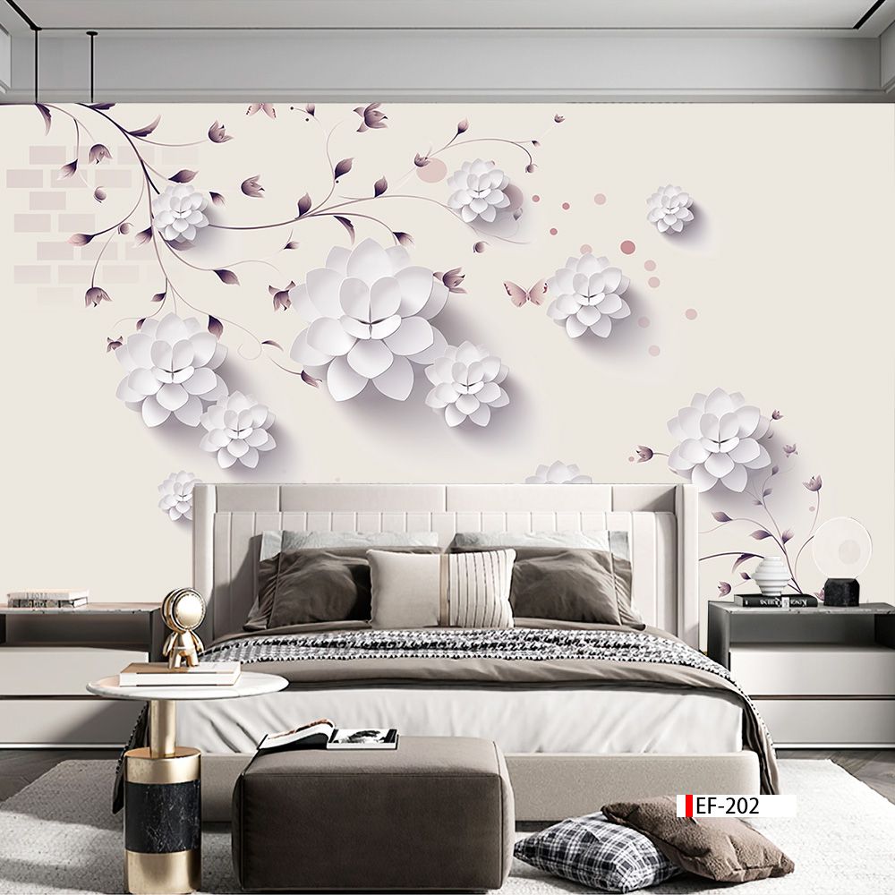 TRANH VẢI DÁN TƯỜNG 3D PHÒNG KHÁCH - TRANH HOA 3D | MÃ EF-202