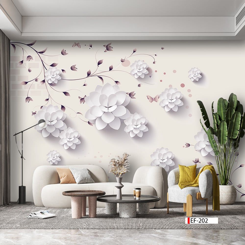 TRANH VẢI DÁN TƯỜNG 3D PHÒNG KHÁCH - TRANH HOA 3D | MÃ EF-202