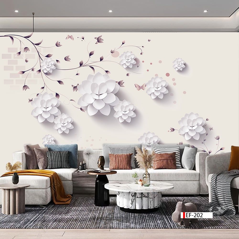 TRANH VẢI DÁN TƯỜNG 3D PHÒNG KHÁCH - TRANH HOA 3D | MÃ EF-202