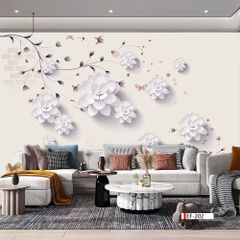 TRANH VẢI DÁN TƯỜNG 3D PHÒNG KHÁCH - TRANH HOA 3D | MÃ EF-202