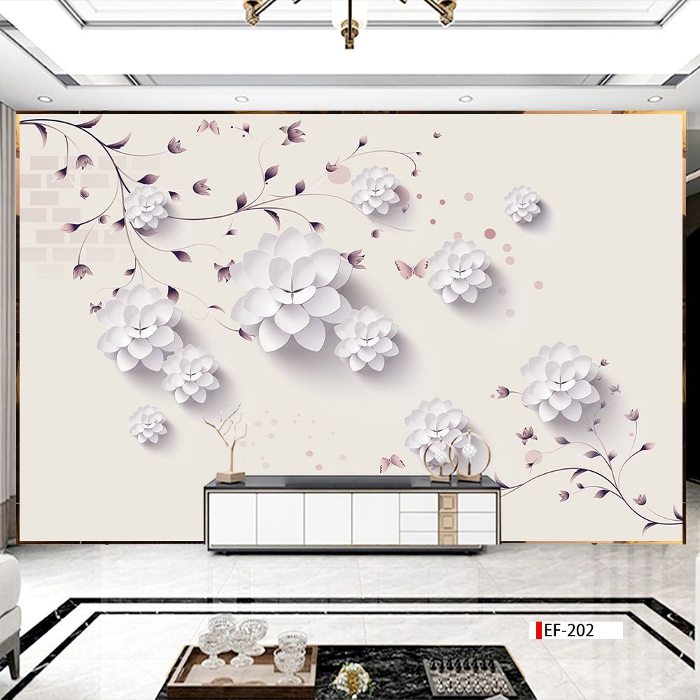 TRANH VẢI DÁN TƯỜNG 3D PHÒNG KHÁCH - TRANH HOA 3D | MÃ EF-202