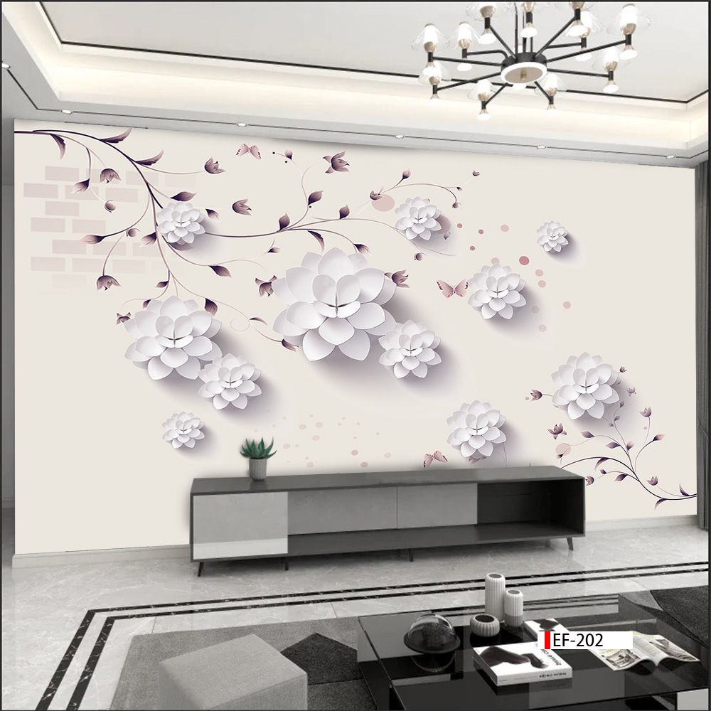 TRANH VẢI DÁN TƯỜNG 3D PHÒNG KHÁCH - TRANH HOA 3D | MÃ EF-202