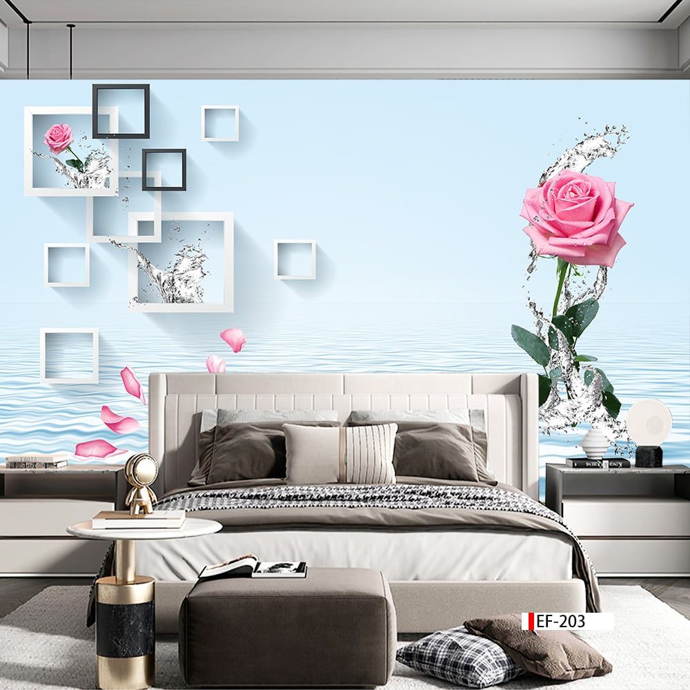 TRANH VẢI DÁN TƯỜNG 3D PHÒNG KHÁCH - TRANH HOA 3D | MÃ EF-203