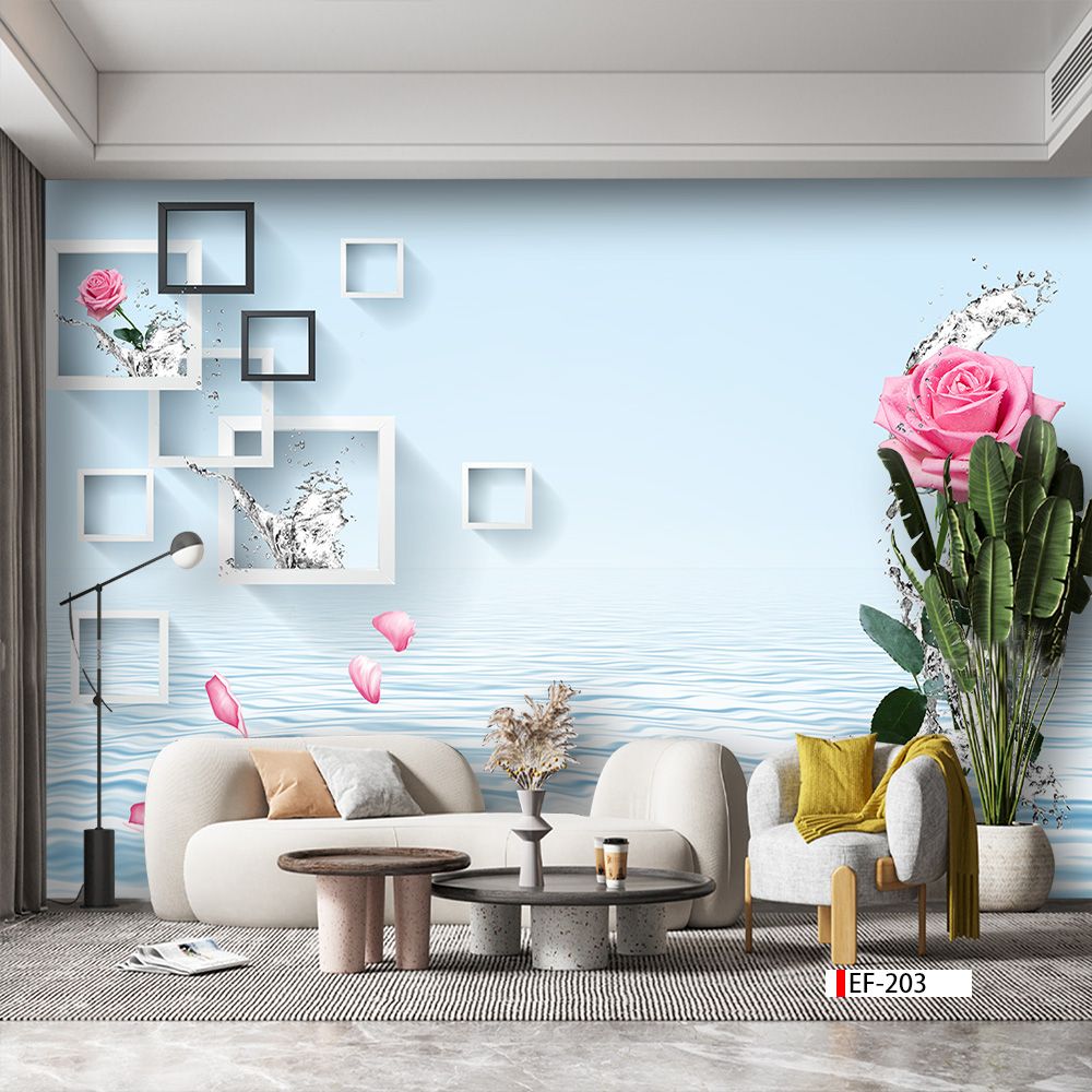 TRANH VẢI DÁN TƯỜNG 3D PHÒNG KHÁCH - TRANH HOA 3D | MÃ EF-203