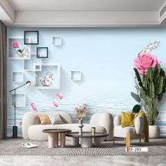 TRANH VẢI DÁN TƯỜNG 3D PHÒNG KHÁCH - TRANH HOA 3D | MÃ EF-203