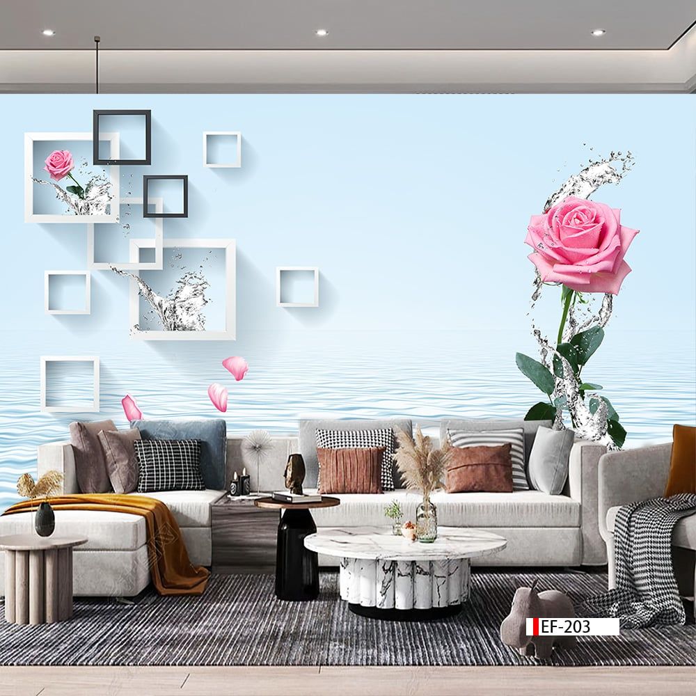 TRANH VẢI DÁN TƯỜNG 3D PHÒNG KHÁCH - TRANH HOA 3D | MÃ EF-203