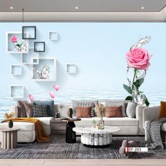 TRANH VẢI DÁN TƯỜNG 3D PHÒNG KHÁCH - TRANH HOA 3D | MÃ EF-203