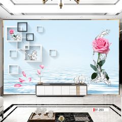 TRANH VẢI DÁN TƯỜNG 3D PHÒNG KHÁCH - TRANH HOA 3D | MÃ EF-203