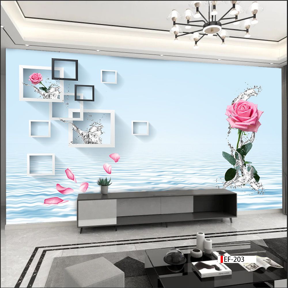 TRANH VẢI DÁN TƯỜNG 3D PHÒNG KHÁCH - TRANH HOA 3D | MÃ EF-203