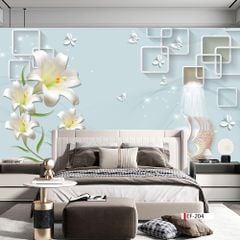 TRANH VẢI DÁN TƯỜNG 3D PHÒNG KHÁCH - TRANH HOA 3D | MÃ EF-204