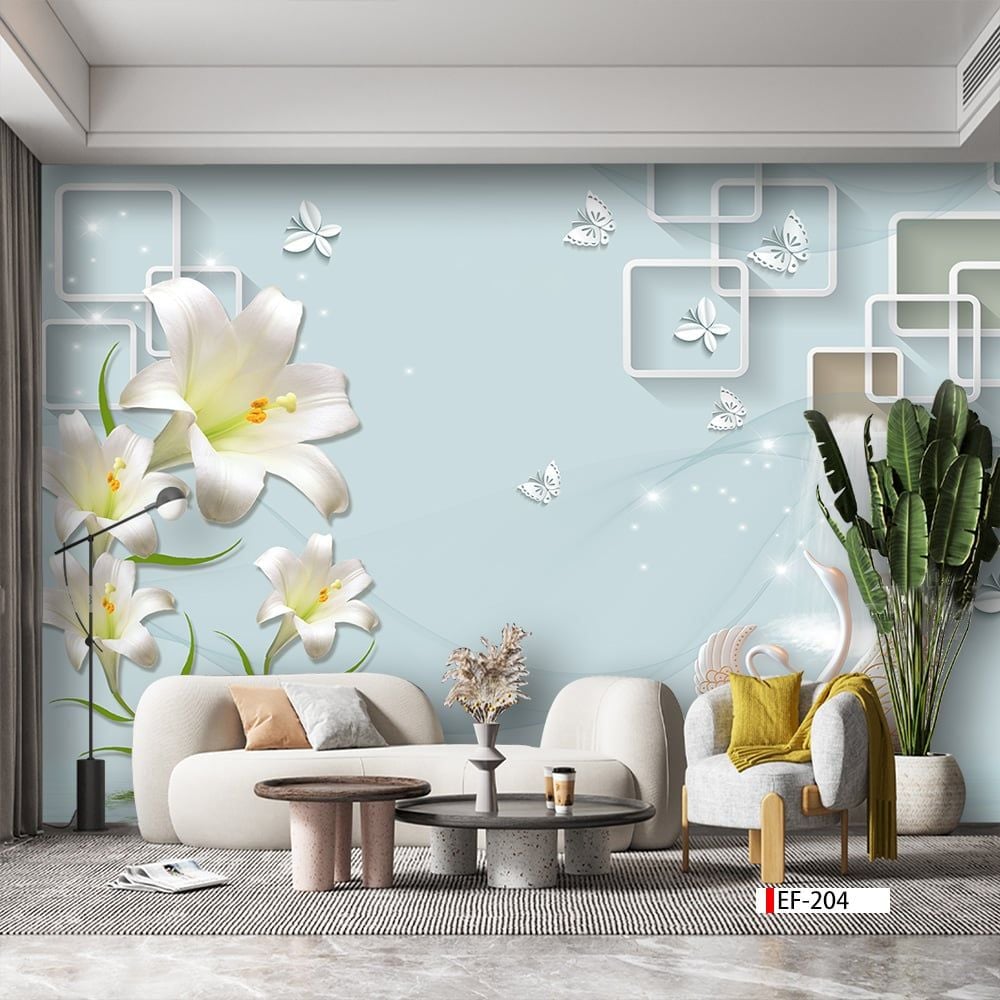 TRANH VẢI DÁN TƯỜNG 3D PHÒNG KHÁCH - TRANH HOA 3D | MÃ EF-204