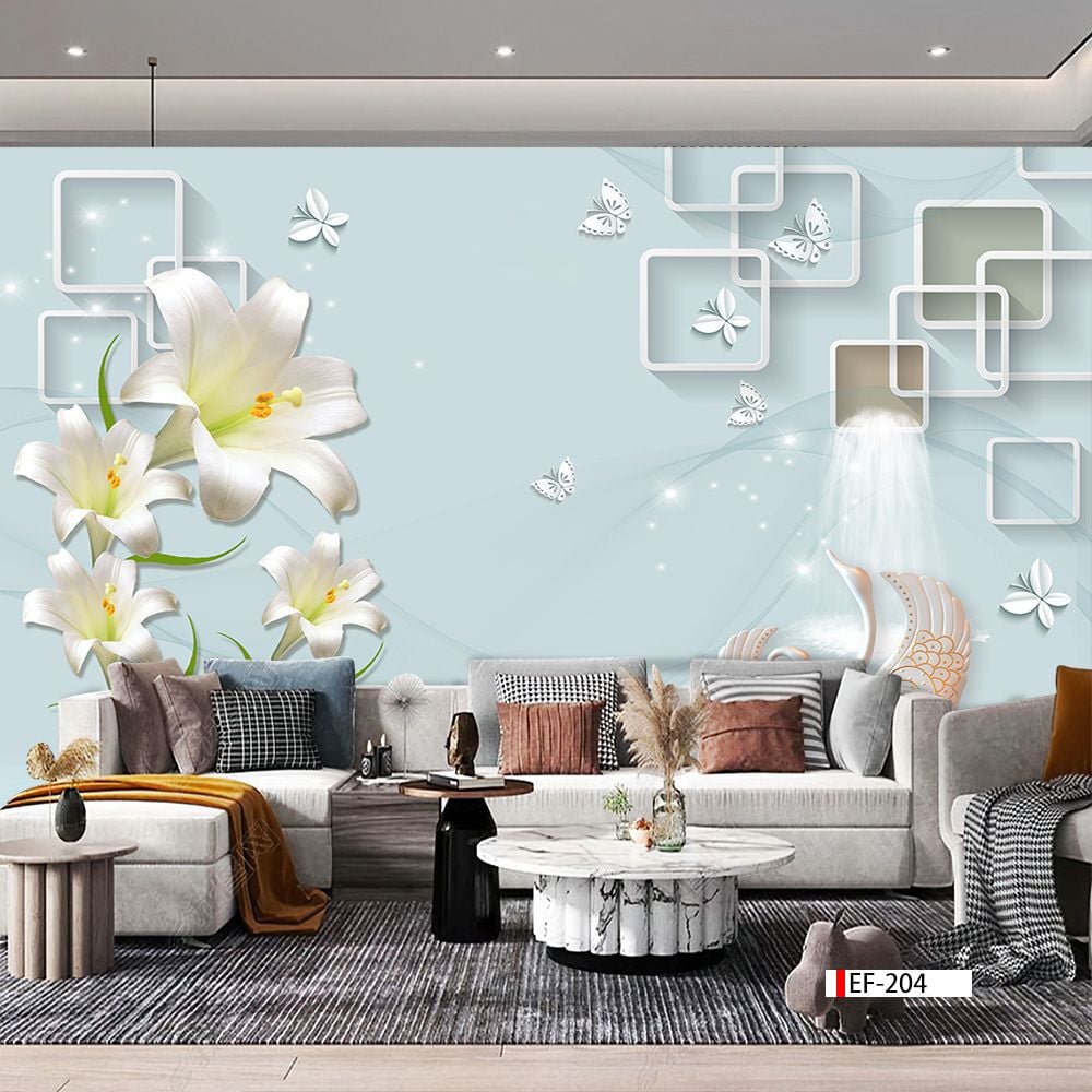 TRANH VẢI DÁN TƯỜNG 3D PHÒNG KHÁCH - TRANH HOA 3D | MÃ EF-204