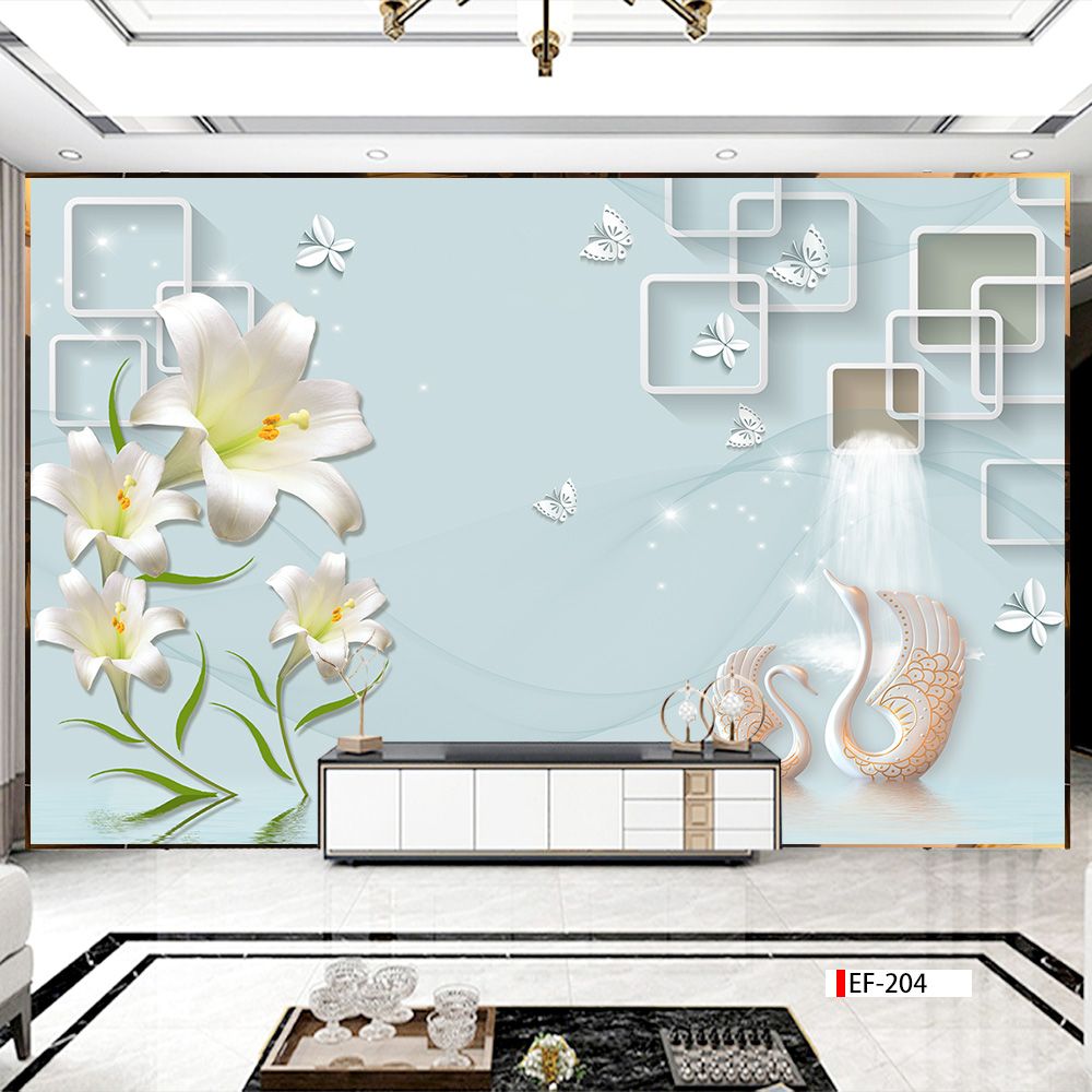 TRANH VẢI DÁN TƯỜNG 3D PHÒNG KHÁCH - TRANH HOA 3D | MÃ EF-204