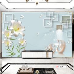 TRANH VẢI DÁN TƯỜNG 3D PHÒNG KHÁCH - TRANH HOA 3D | MÃ EF-204