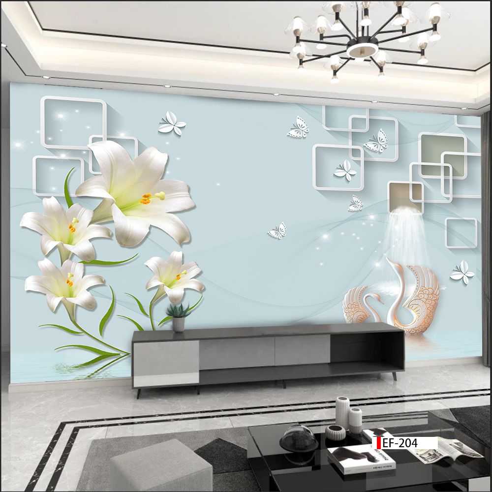 TRANH VẢI DÁN TƯỜNG 3D PHÒNG KHÁCH - TRANH HOA 3D | MÃ EF-204