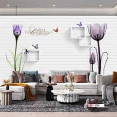 TRANH VẢI DÁN TƯỜNG 3D PHÒNG KHÁCH - TRANH HOA 3D | MÃ EF-206