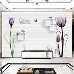TRANH VẢI DÁN TƯỜNG 3D PHÒNG KHÁCH - TRANH HOA 3D | MÃ EF-206