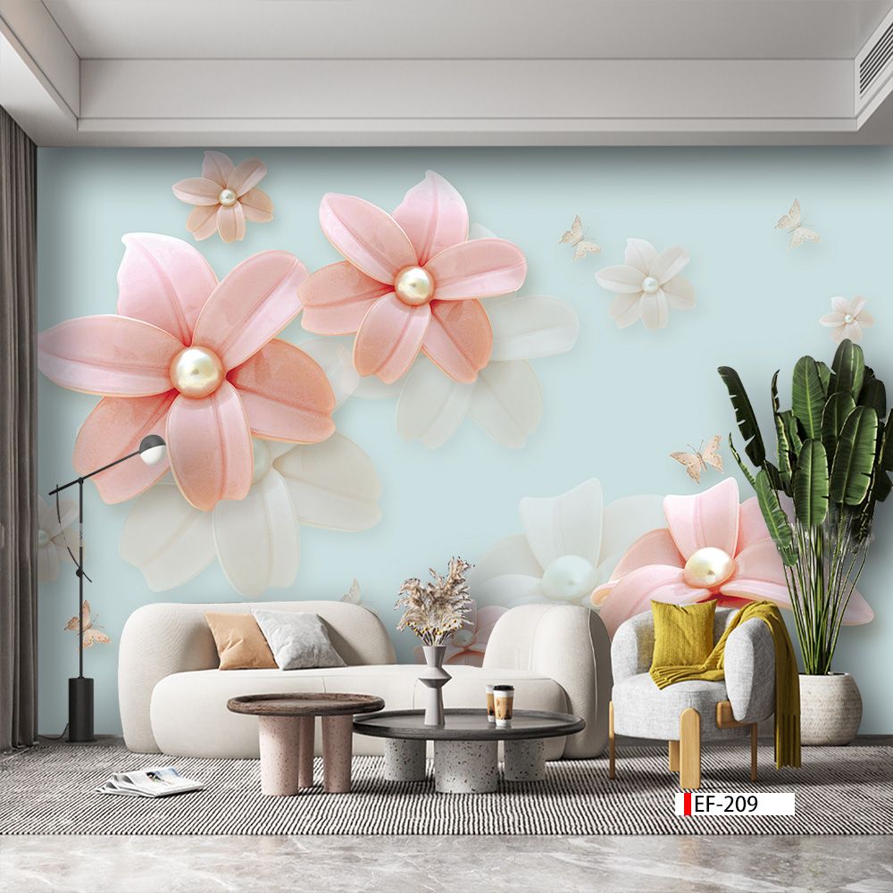 TRANH VẢI DÁN TƯỜNG 3D PHÒNG KHÁCH - TRANH HOA 3D | MÃ EF-209