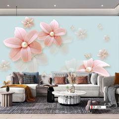 TRANH VẢI DÁN TƯỜNG 3D PHÒNG KHÁCH - TRANH HOA 3D | MÃ EF-209