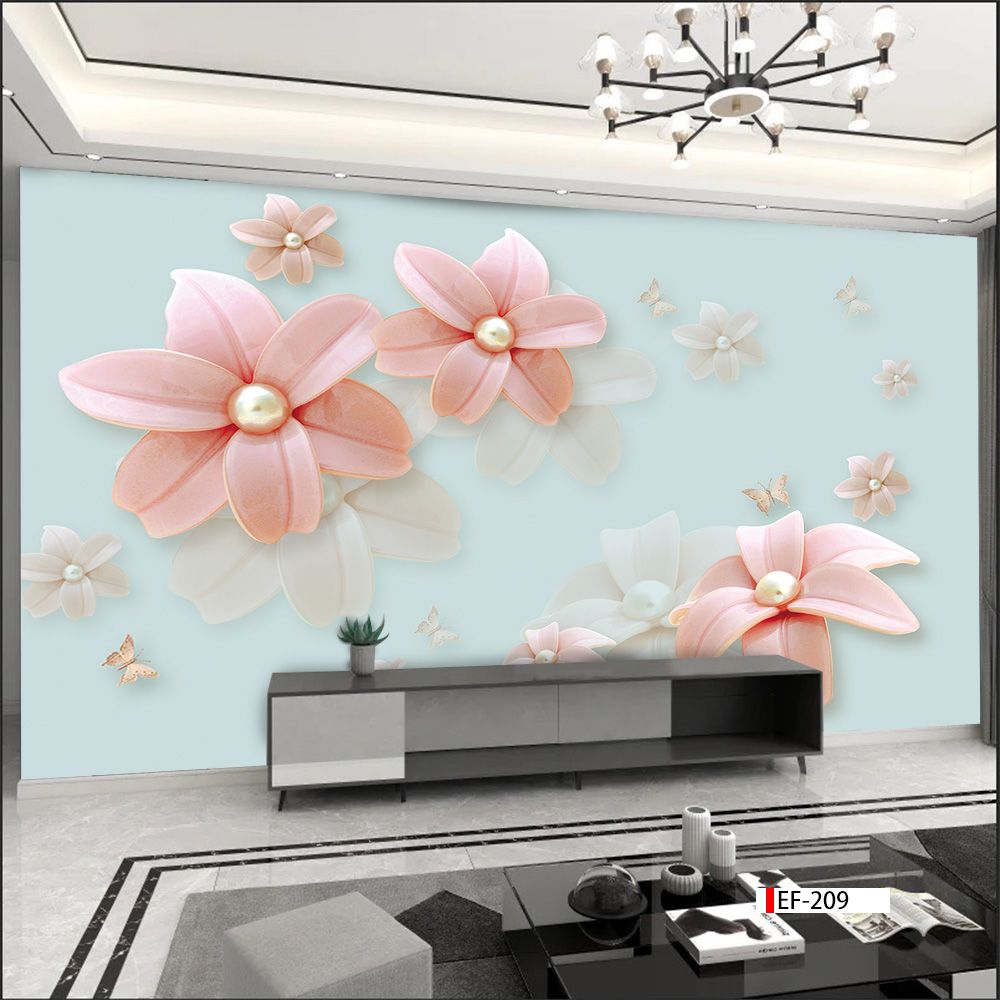 TRANH VẢI DÁN TƯỜNG 3D PHÒNG KHÁCH - TRANH HOA 3D | MÃ EF-209